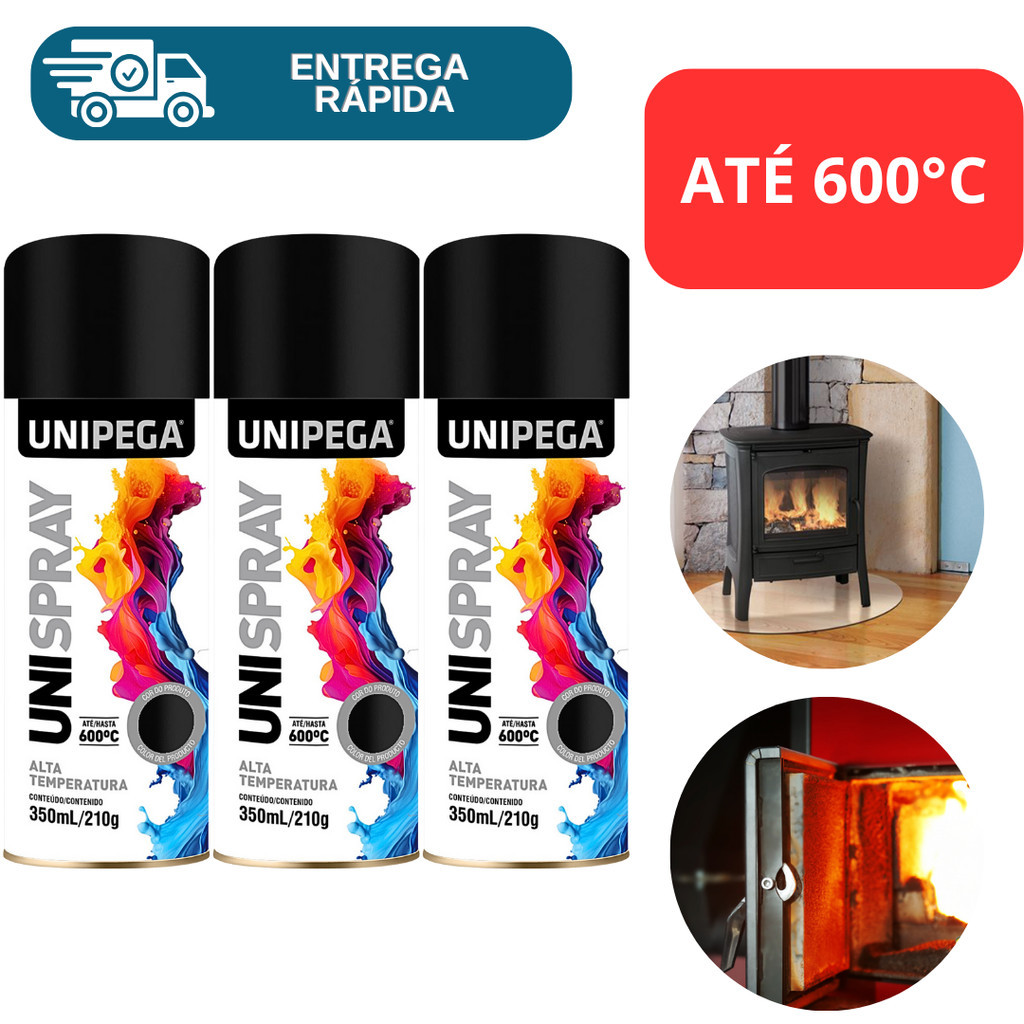 Kit 3 Tinta Spray Alta Temperatura Até 600ºc Fogão Lareira Grelha Chaminé Escapamento Churrasqueira