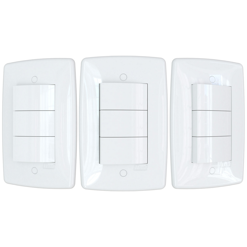 3 Interruptores de Luz Triplo Simples Branco Finesse+ B.lux