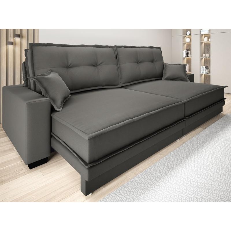 Sofá Palermo 2,20m Retrátil e Reclinável Velosuede Cinza - NETSOFAS