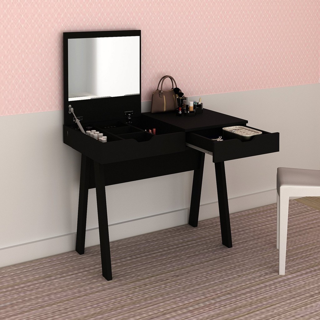 Penteadeira com Espelho 1 Gaveta Espresso Móveis Preto em Oferta na Shopee