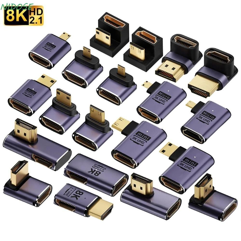 Adaptador NIDOSE 8K 60HZ HDTV , Conversor Compatível Com HDMI Macho Para Fêmea AF-AM , Conector LED HD 2.1 De 90 Graus