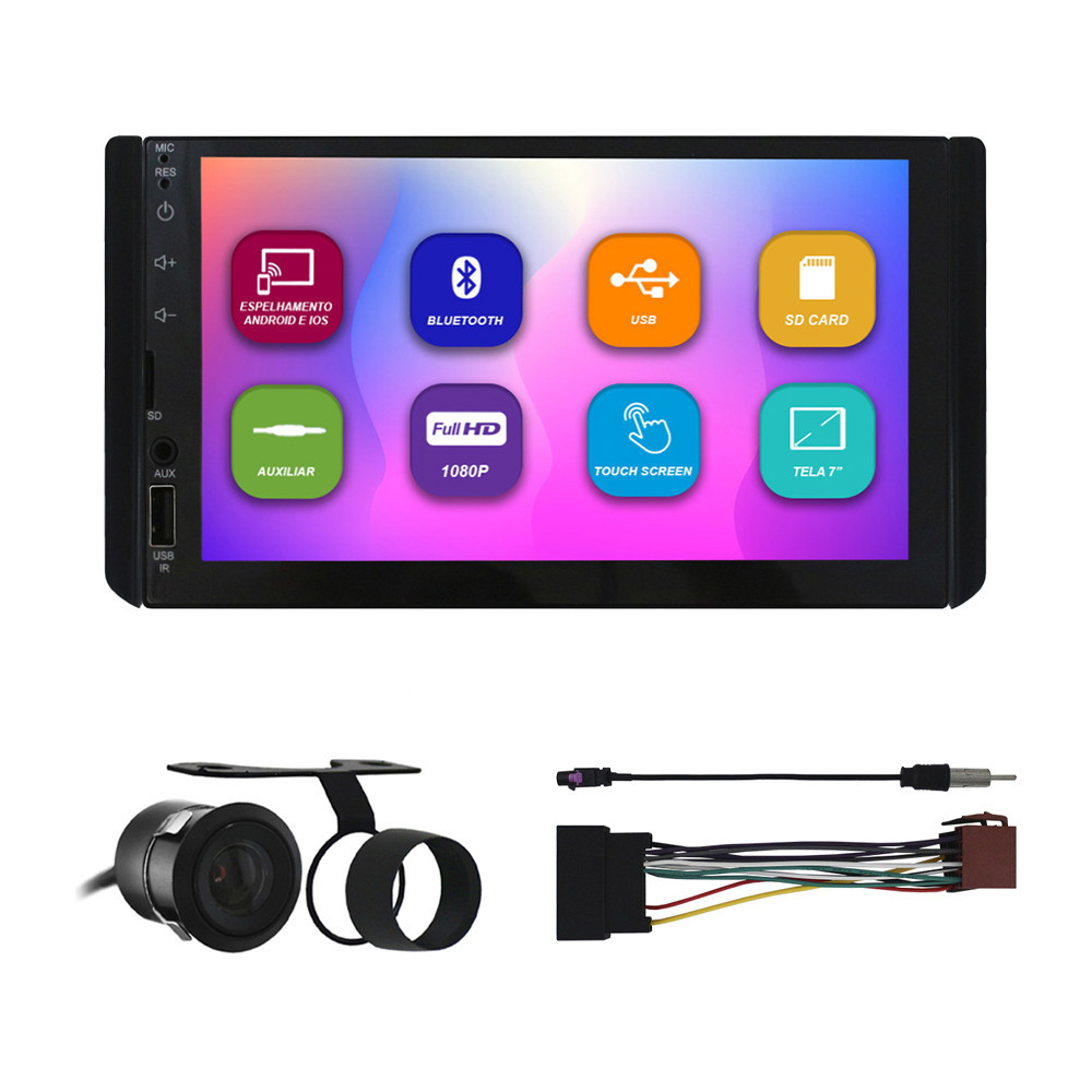 Kit Multimídia 7 Pol Focus 2001 A 2008 Escort 01 A 2003 Ranger F-250 2000 Em Diante Espelhamento Android Ios 2 Din Preto
