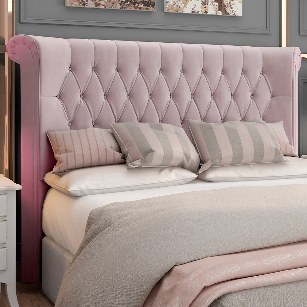 Cabeceira Cama Box Queen 160cm Estofada Meora P05 Veludo Rosê - Lyam Decor em Oferta na Shopee