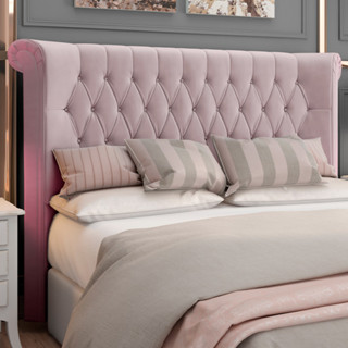 Cabeceira Cama Box Queen 160cm Estofada Meora P05 Veludo Rosê - Lyam Decor em Oferta na Shopee