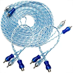 Kit Cabo Rca 5 Metros mais 2 Cabos Y 2 Machos 1 Fêmea 2M/1F Blindado Injetado Cristal Azul