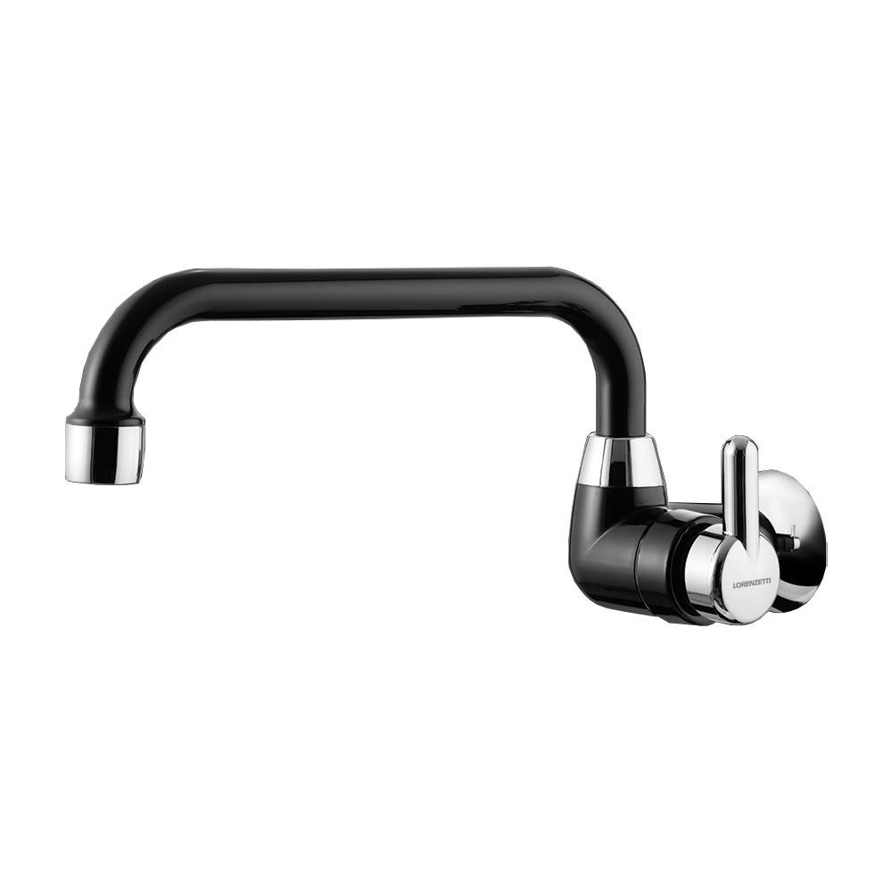 Torneira para Cozinha Lorenzetti Bica Móvel "U" de Parede Preta com Cromado - 1164F31 - Home & Living