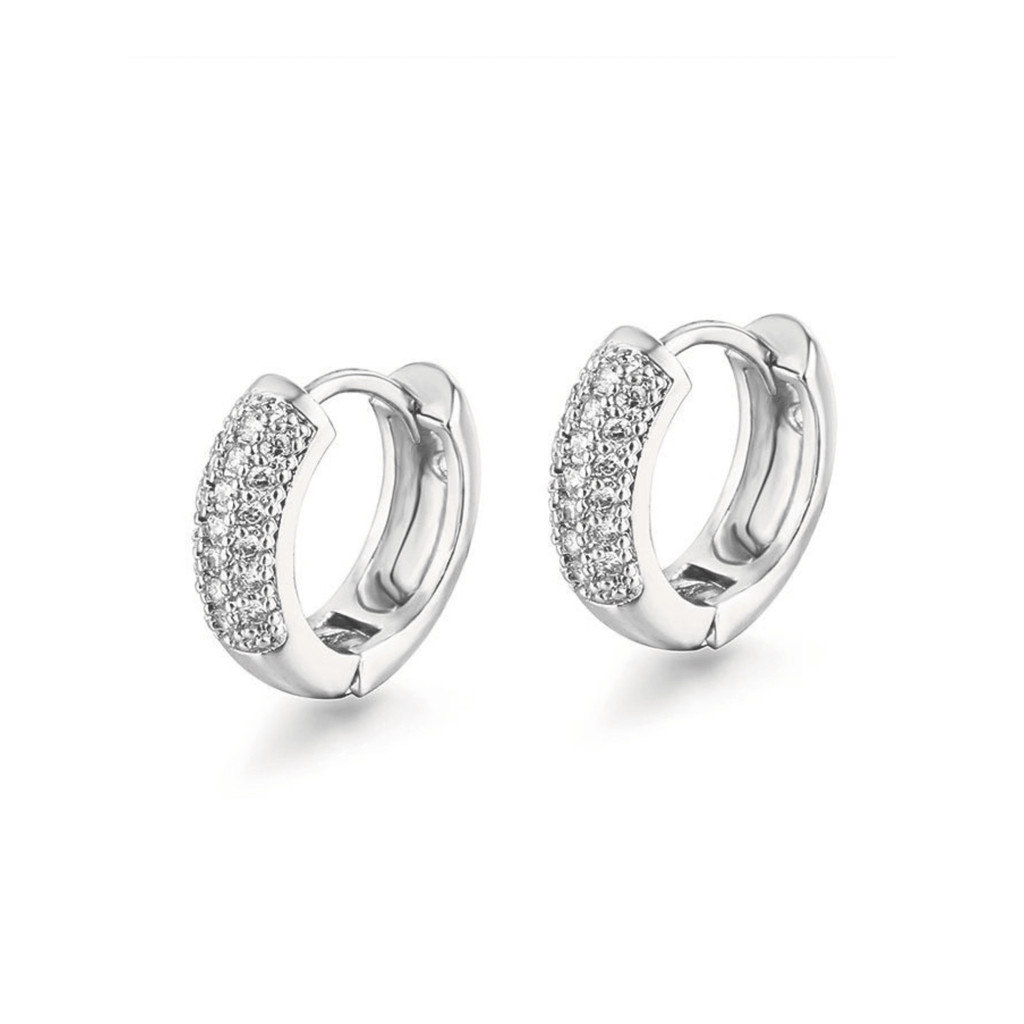 Brinco Neymar Luxo Moda Masculino Feminino Strass Argola Prata 3 Fileiras de Strass Presente Namorado Homem