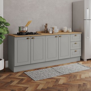 Cozinha Compacta Americana 4 Portas 3 Gavetas 100% Mdf Cinza/Nature Ce760 - Henn em Oferta na Shopee