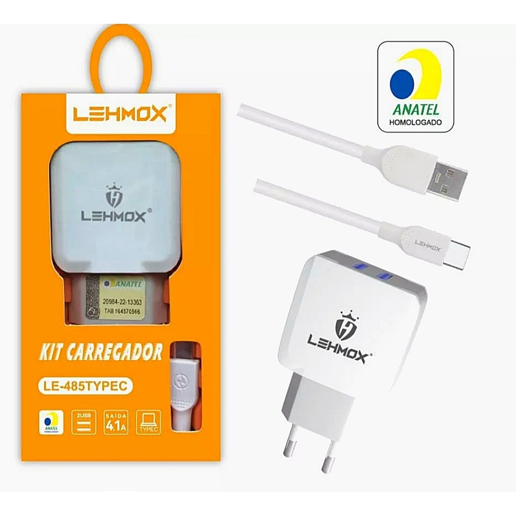 Carregador 2 USB Cabo Tipo C 1,2m LE-485 Lehmox Novo