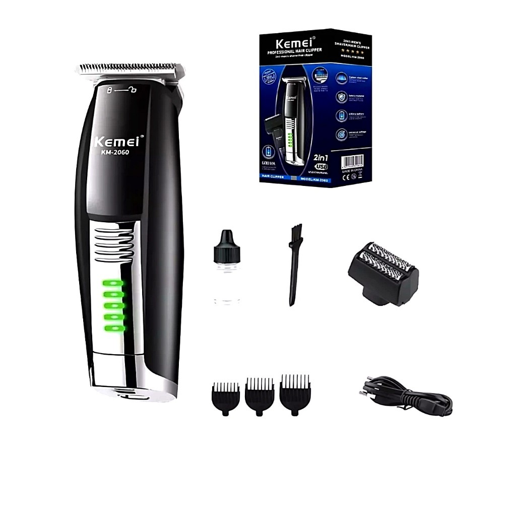 Top Maquina Kimei KM-2060 Aparador Elétrico De Cabelo 2 Em 1 Com Carregamento Usb VARIEDADES