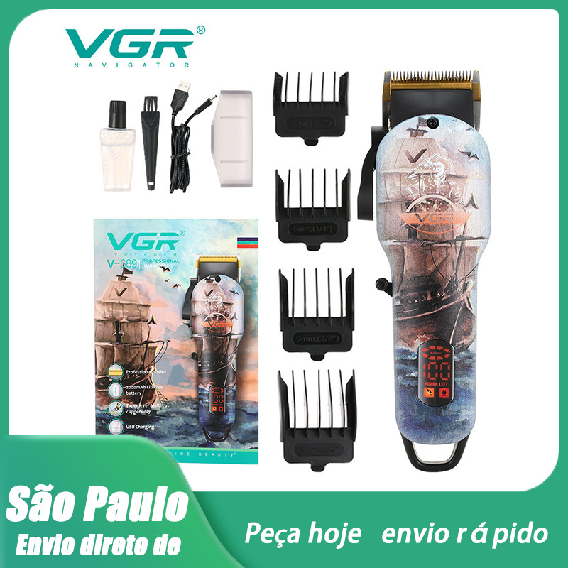 Cortador de Cabelo VGR689, Design Moderno com Display, Recarregável - Ideal para Corte Profissional