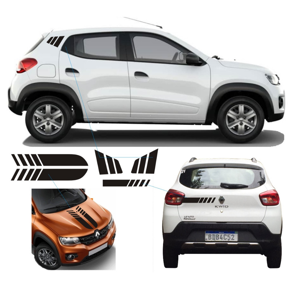 Adesivo Lateral Para Renault Kwid Faixas Kp1 Capô Coluna Traseira Tuning Esportivo em Oferta na Shopee
