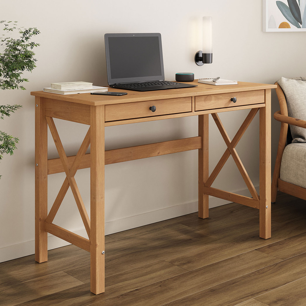 Mesa Escritório Com Gaveta Pés em X Madeira Freijó Adrian em Oferta na Shopee