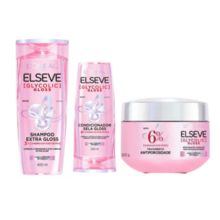 Kit Elseve Glycolic Gloss shampoo 400ml + Condicionador 200ml + Máscara 300g em Oferta na Shopee