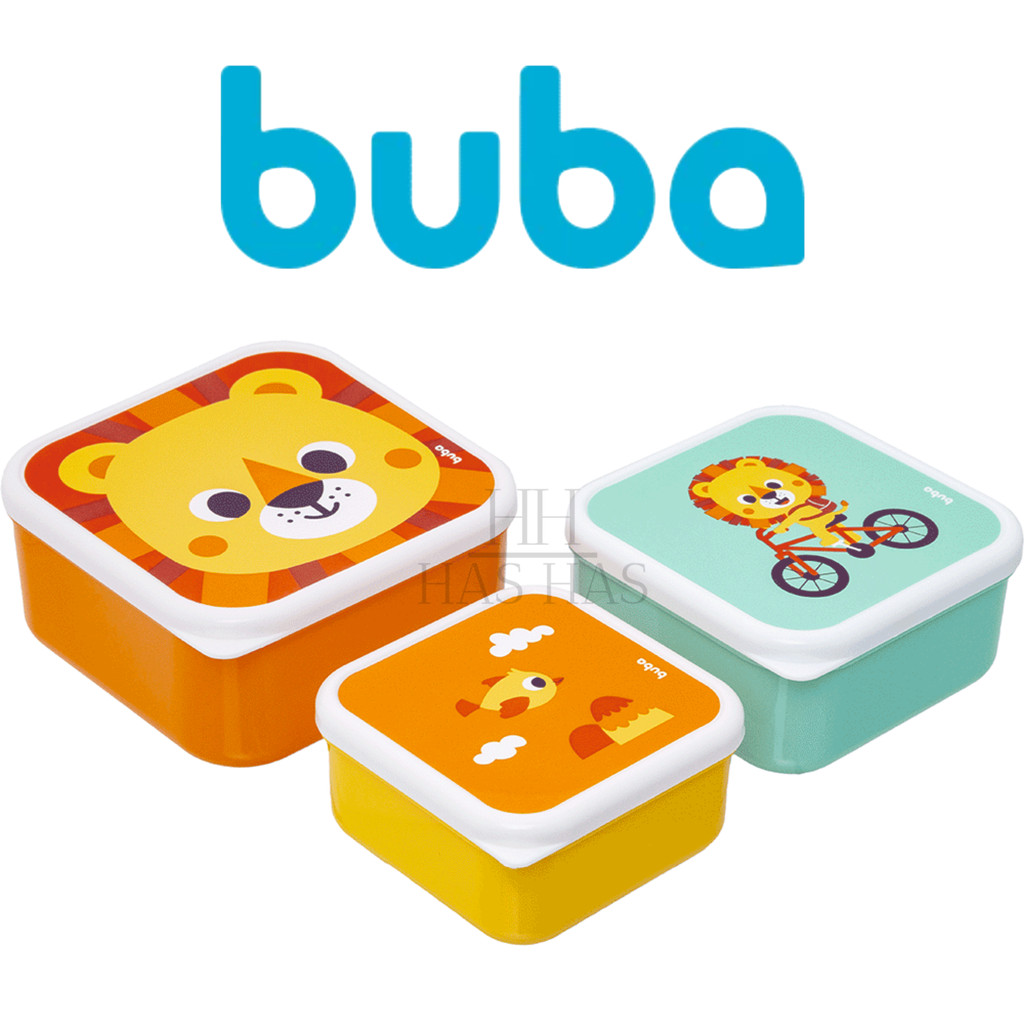 Kit 3 Potinhos Potes Lancheira Lanche Infantil Potinho Pote Buba Zoo Leão Alimentação Papinha