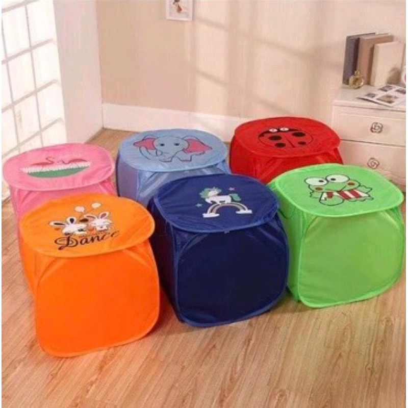 Cesto Organizador de Brinquedos Roupas Objetos Dobrável com Tampa multiuso