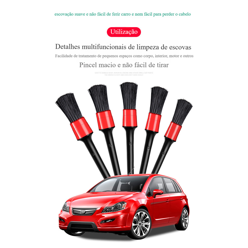 Conjunto de 5 peças escova pequena adequada para escova de limpeza de detalhes de carro ferramenta de lavagem de carro d