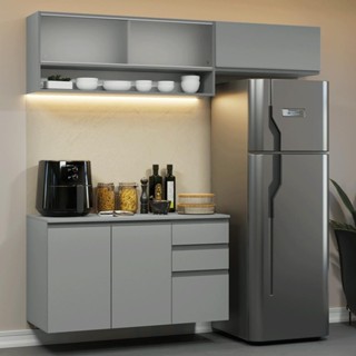 Armário de Cozinha Compacta Suspenso 200cm Cinza Nice Madesa XA11 em Oferta na Shopee