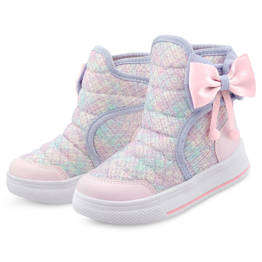 Bota Infantil Menina Cano Alto Feminina Rosa/Brilho Calce Fácil Antiderrapante BB&Kids
