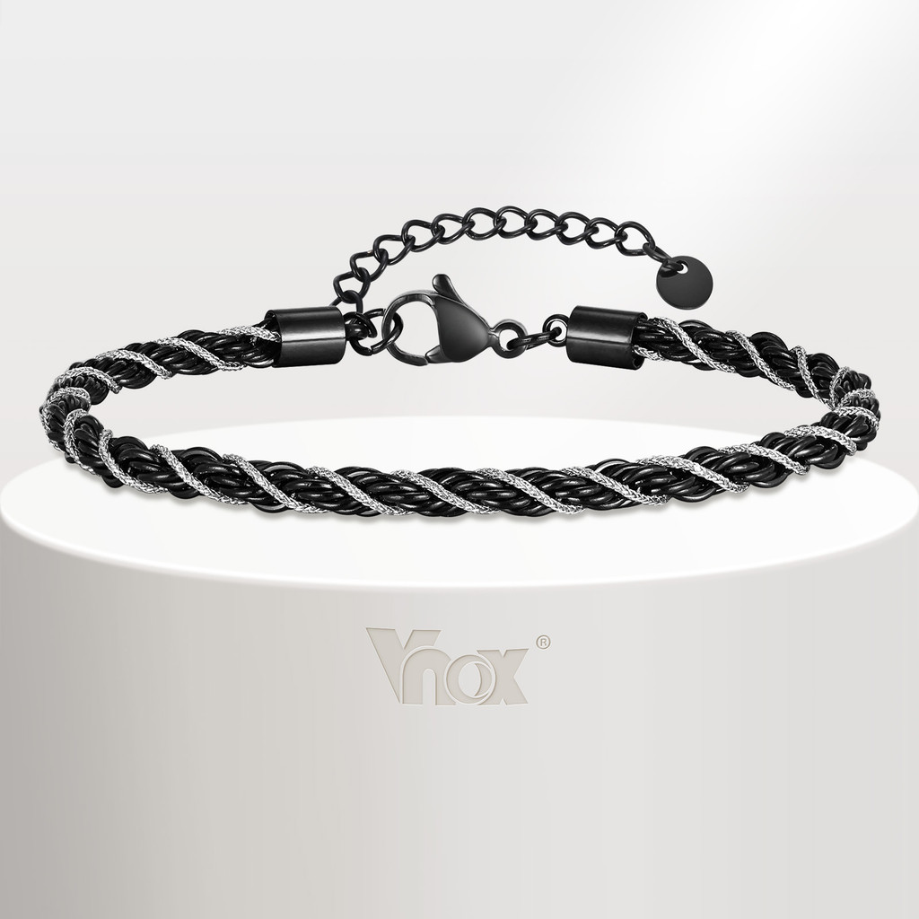 Pulseiras De Corrente De Corda Torcida De Aço Inoxidável Vnox Para Homens E Mulheres , Pulseira Elo Ajustável Unissex De - Fashion Accessories