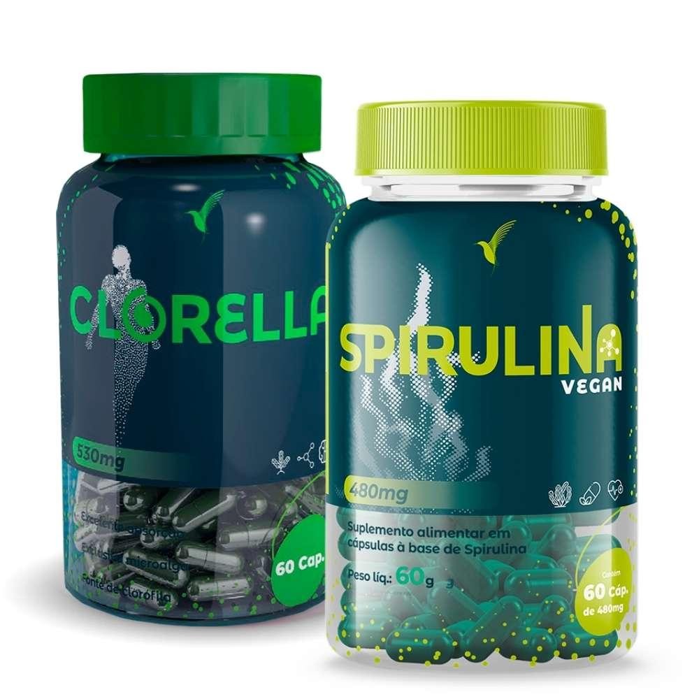 Kit Spirulina 30 dias 60 cáps + Clorella 20 dias 60 cáps