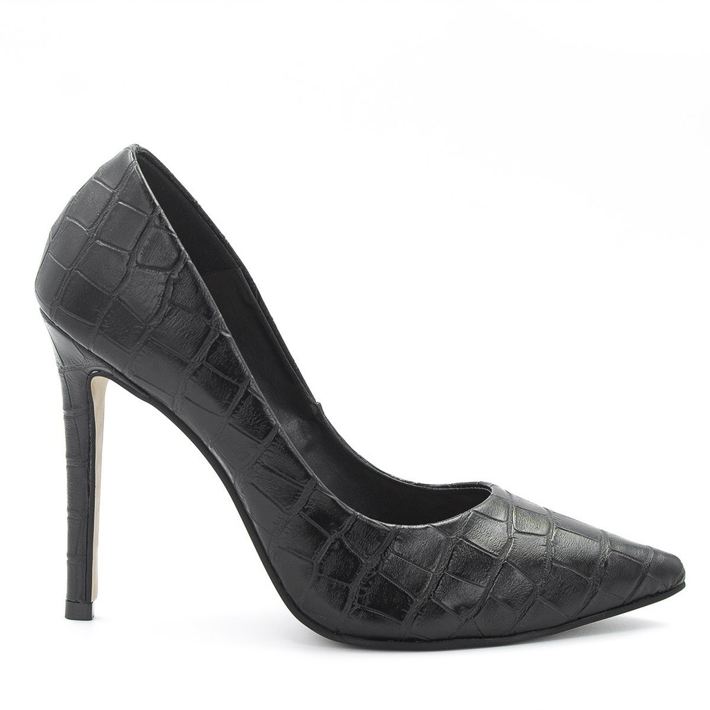 Scarpin Zatta Salto Alto  Bico Fino Suzy Croco Preto - Women Shoes