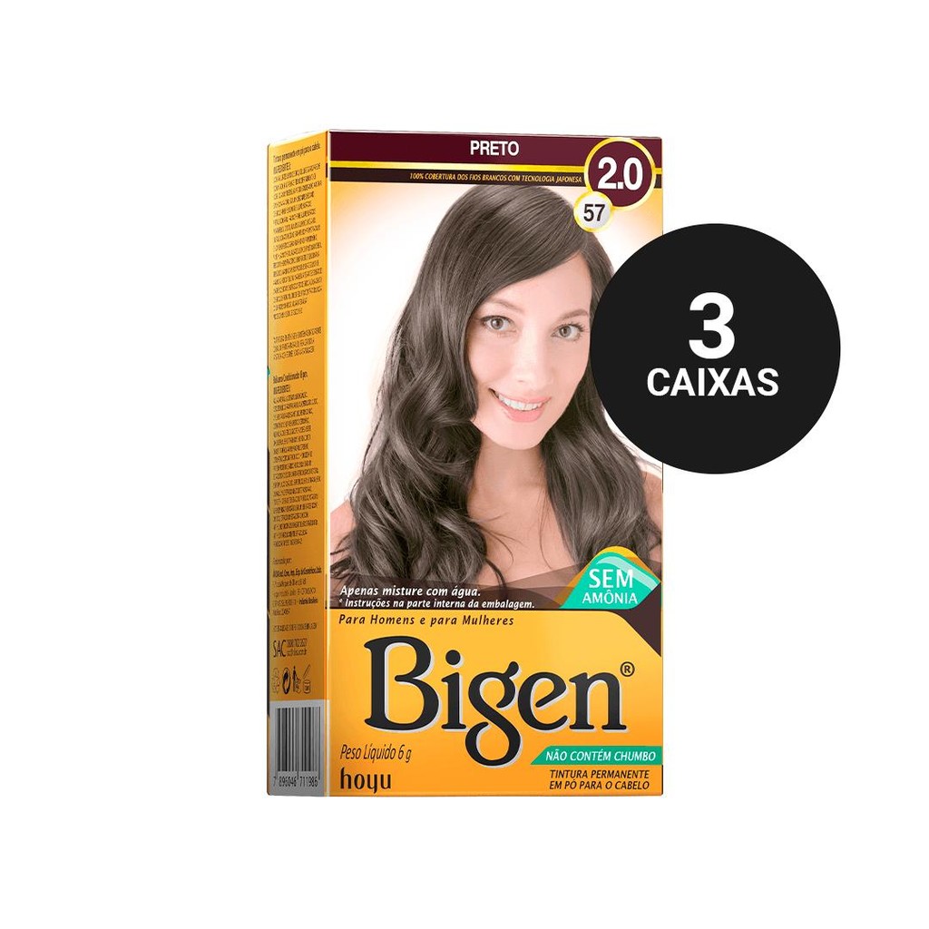 Kit Profissional Tintura Capilar à base de água Bigen 2.0 Preto 3cx em Oferta na Shopee