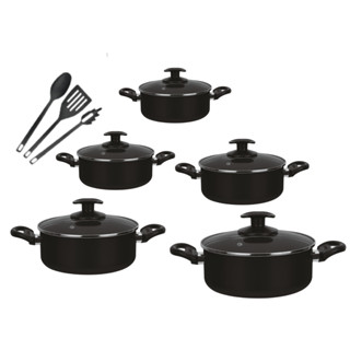 Conjunto De Panela 8 Pçs Teflon Antiaderente Tampas De Vidro 14 a 22 preto em Oferta na Shopee
