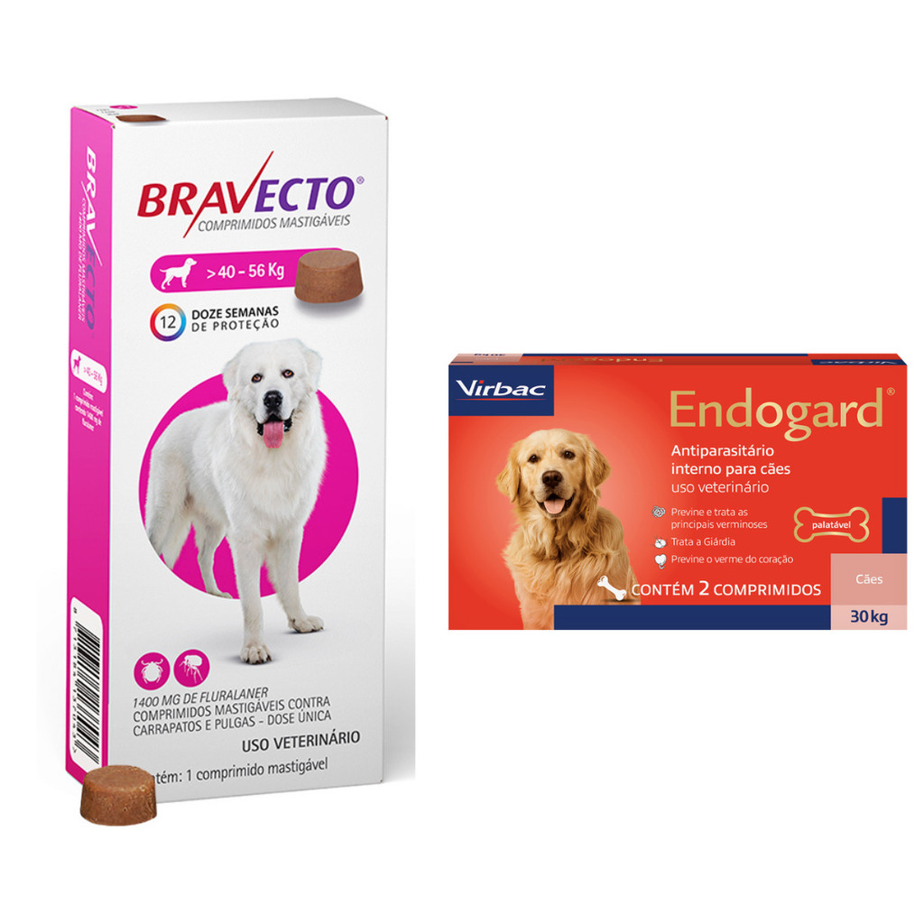 ANTIPULGAS BRAVECTO 40 A 56KG + BRINDE 2 ENDOGARD 30KG
