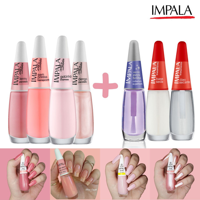 Esmaltes Impala Tons Rosas Claros + Base Esmaltes Atacado em Oferta na Shopee
