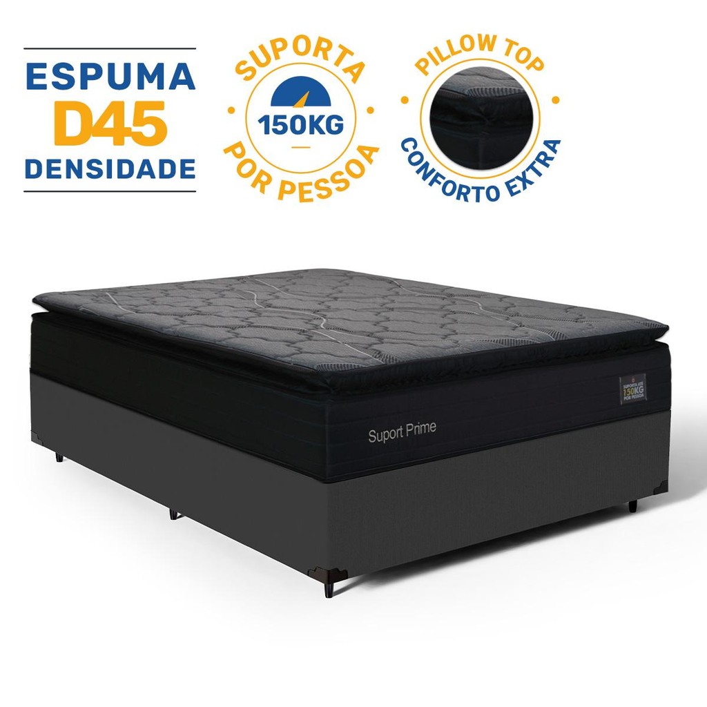 Cama Box com Colchão de Espuma D45 Pillow Top Suport Prime Casal 138cm em Oferta na Shopee