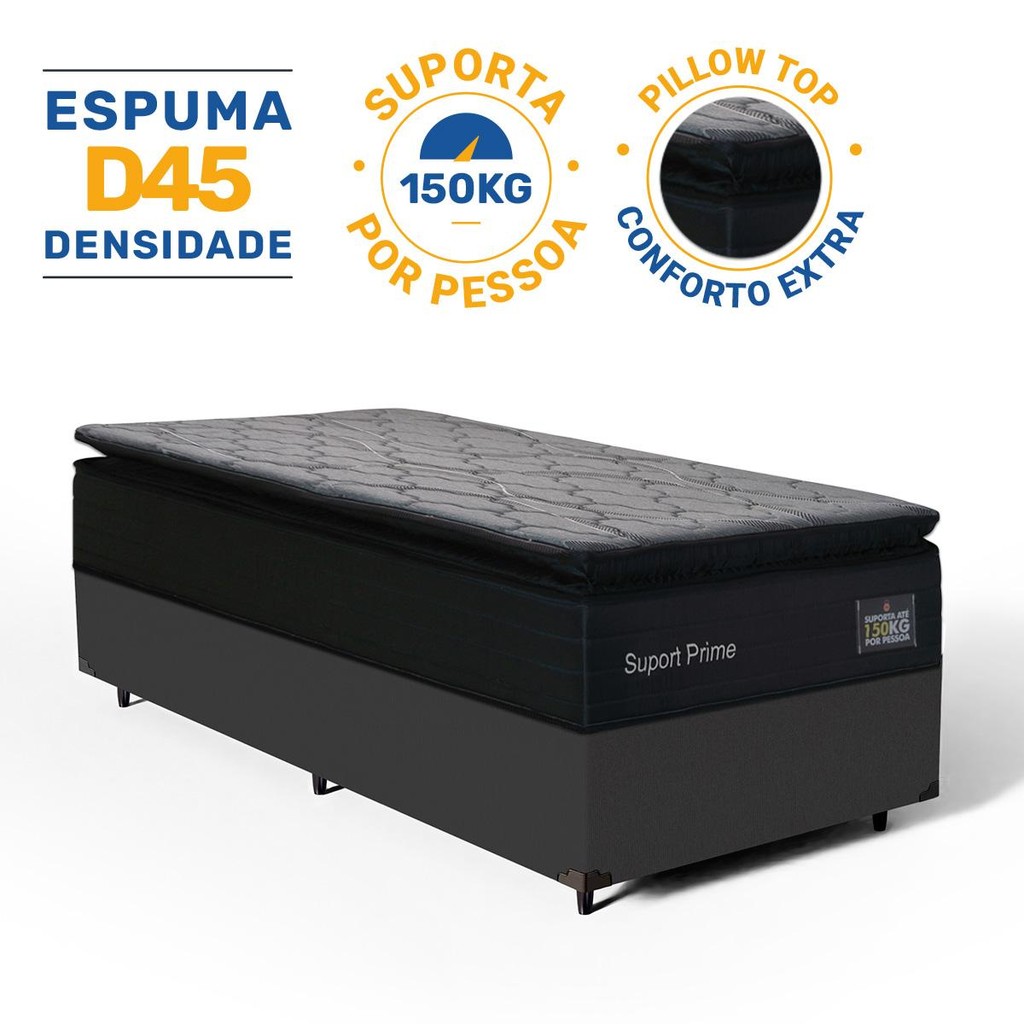 Cama Box com Colchão de Espuma D45 Pillow Top Suport Prime Solteiro 88cm