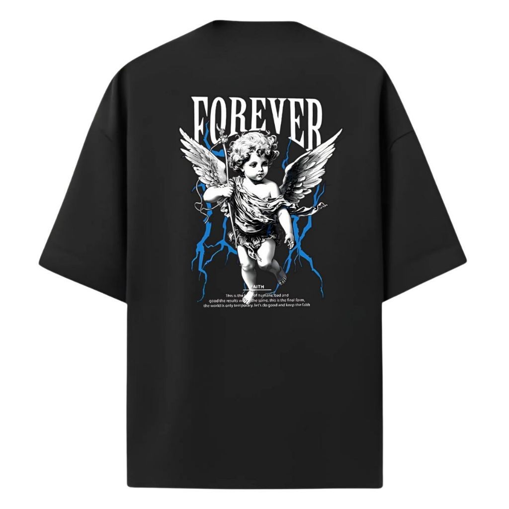 Camiseta Anjo Forever Gola Alta E Manga Curta 100% Algodão Moda Streetwear Lançamento