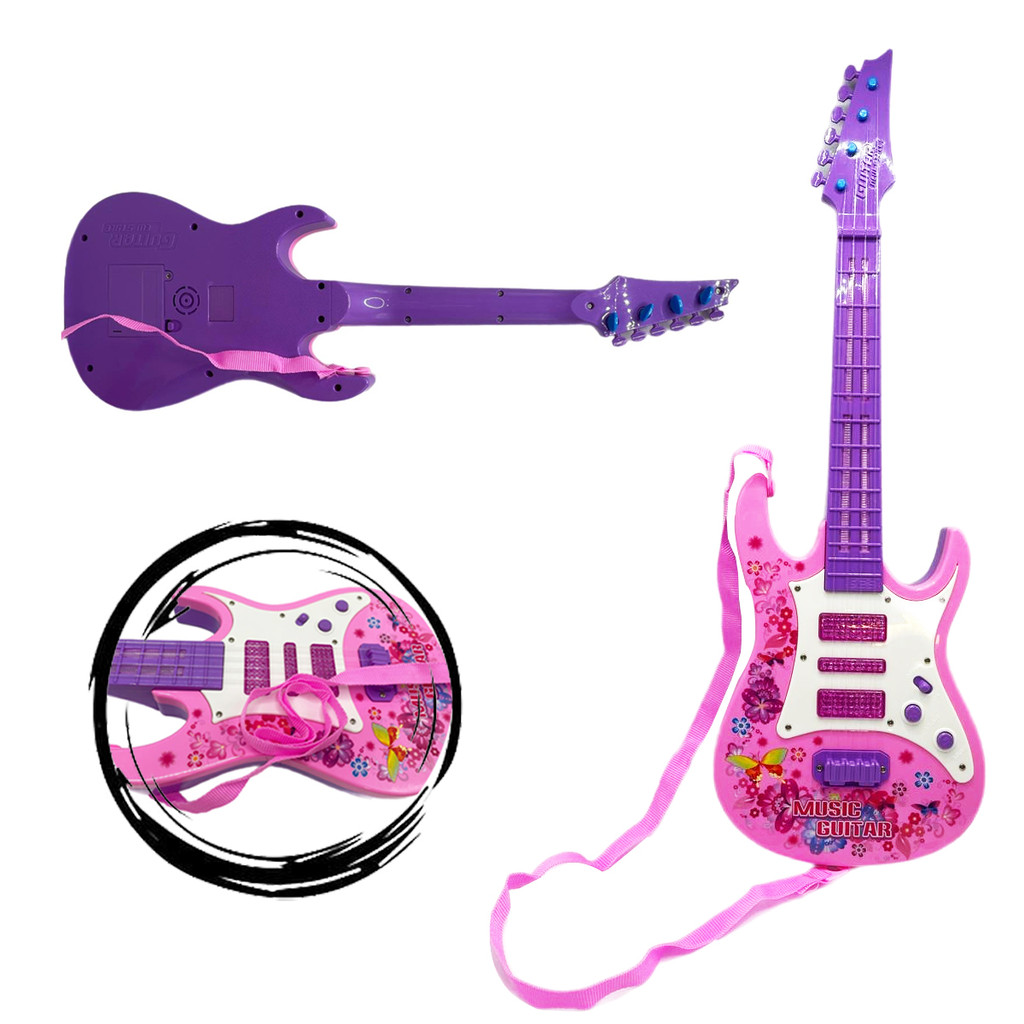 Guitarra Infantil Music Led Som Instrumento Feminino Fly