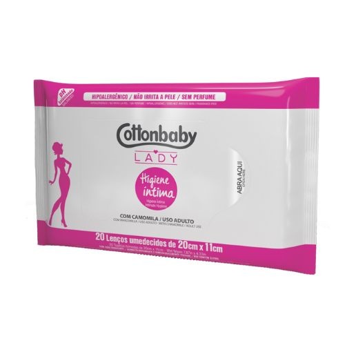Lenço Umedecido Íntimo Cottonbaby Lady C/ 20 Unidades Higiene Íntima Sem Perfume Hipoalergênico