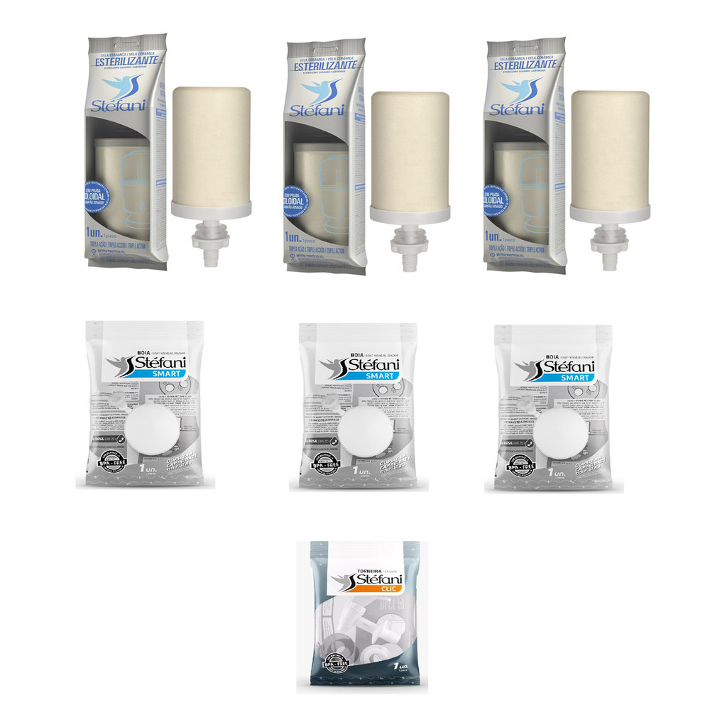 Kit 3 Velas Tripla Ação Stéfani + 3 Boias Stéfani + 1 Torneira Branca Stéfani Original Filtro
