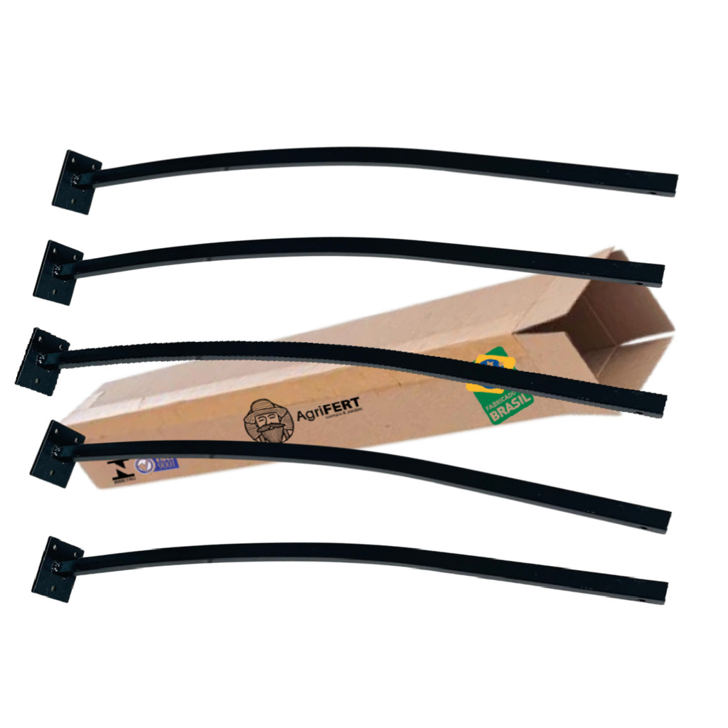 Kit 5 Suportes Para Refletor Led de Fachada 1m Curvo Preto