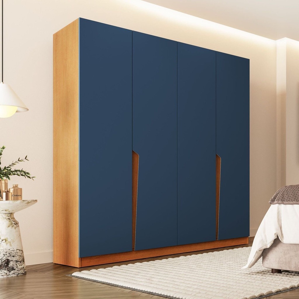Guarda Roupas 4 Portas 4 Gavetas Porto Freijó/Azul em Oferta na Shopee