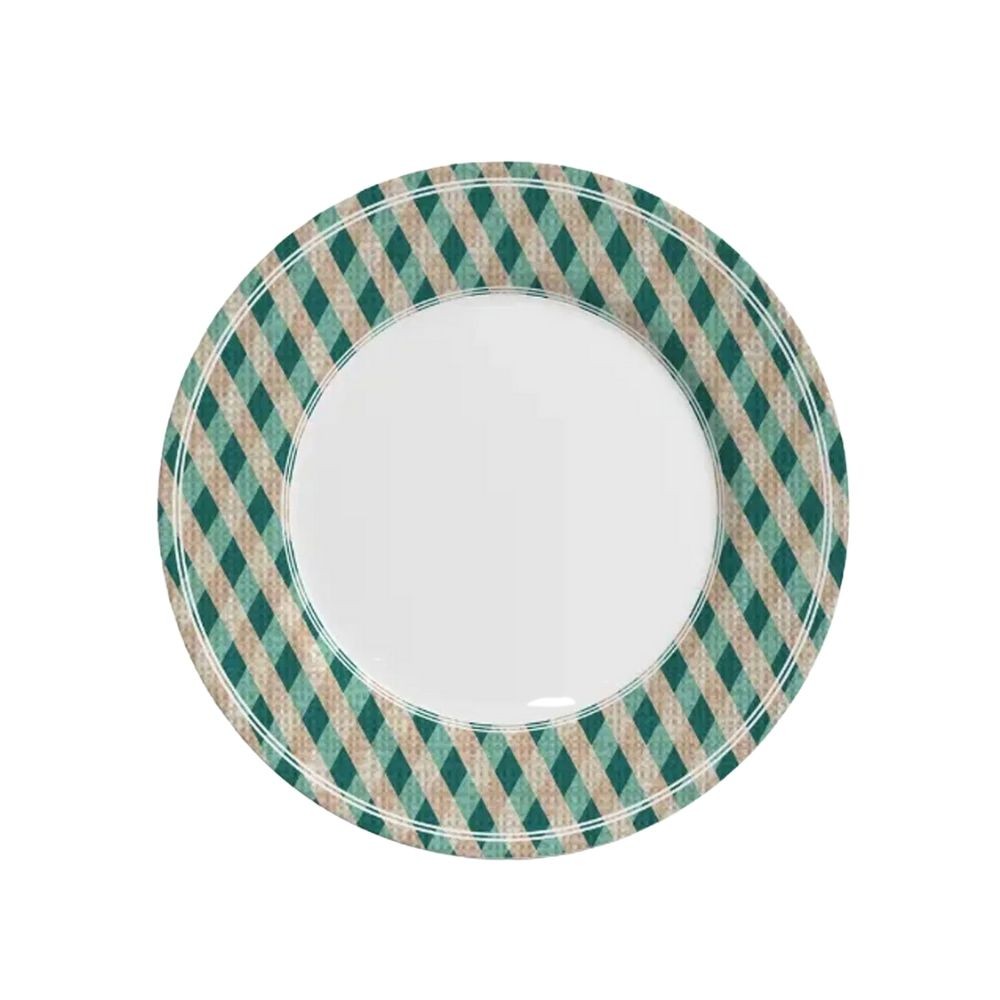 Prato Raso Joy Natalino Natal Xadrez Verde e Branco em Cerâmica Alleanza 30cm