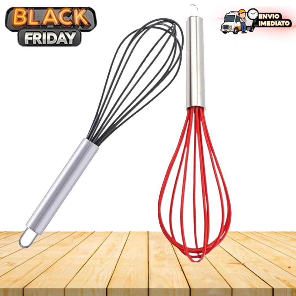 KIT 2 Batedores de Claras Fouet de Silicone com Aço Inox - O Segredo dos Chefs para Claras em Neve Perfeitas