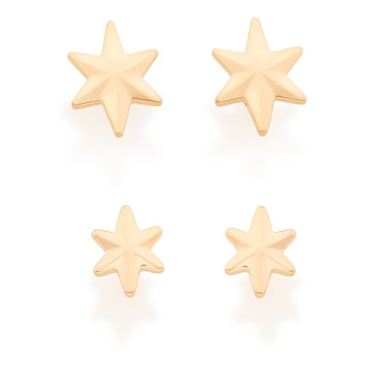 Kit Brincos Rommanel Segundo Furo 2 Pares Estrela 526219 em Oferta na Shopee