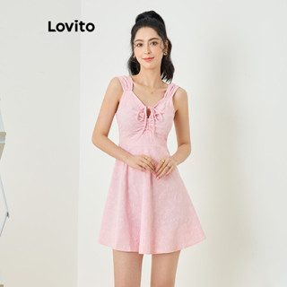 Lovito Elegante Vestido com Amarração e Botões Jacquard para Mulheres L77ED282