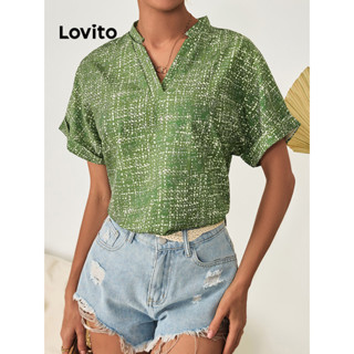 Lovito Casual Blusa Feminina Geométrica com Fenda Frontal LBL09093