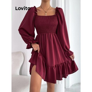 Lovito Vestido feminino elegante com babados e bainha lisa LNL51242