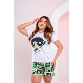Pijama Baby Doll Manga Curta Meninas Super Poderosas em Oferta na Shopee
