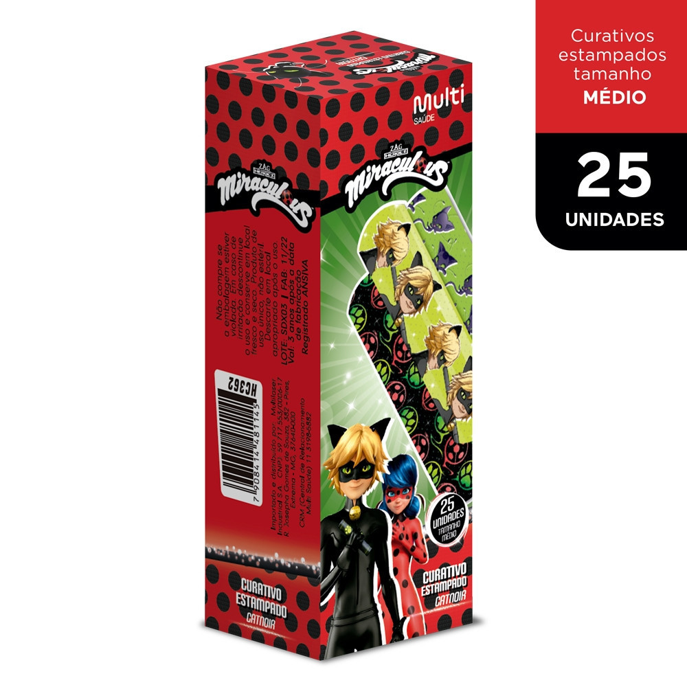 Curativo Estampado Cat Noir Caixa com 25 unidades Miraculous Multi Saúde- HC362 em Oferta na Shopee