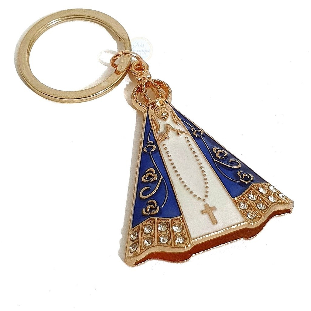 Chaveiro Imagem Nossa Senhora Aparecida Para Chave Abençoada Folheado Com Strass