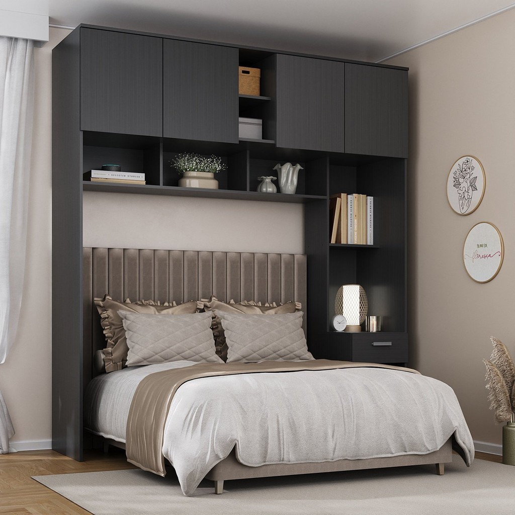 Guarda-roupa Casal Jaspe Ponte 4 Portas 1 Gaveta Yescasa Grafite - Home & Living
