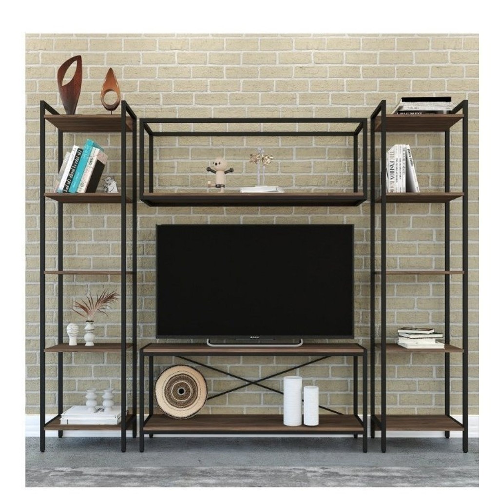 Estante para TV até 50 Polegadas 1 Nicho Aéreo 2 Estante Estilo Industrial Active Yescasa Nogal em Oferta na Shopee