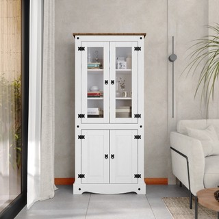 Cristaleira 04 Portas em Madeira Maciça Branco/Roble em Oferta na Shopee